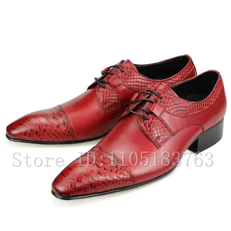 Men Shoes Elegant - Herren Rote Echtleder Oxford-Schuhe, Elegante Spitze