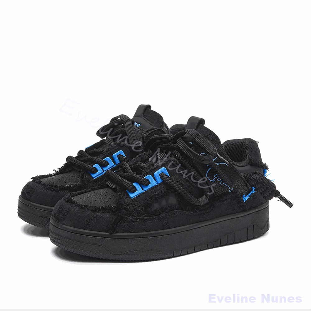 Men'S Shoes Low Top - Schwarze Ausgefranste Plateau-Skateschuhe für Damen und