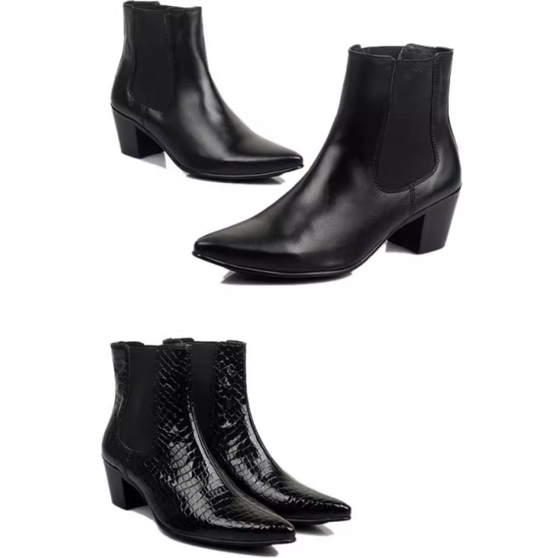 Men Shoes Online - Genähte Herrenschuhe mit spitzer Zehenpartie, klobigem